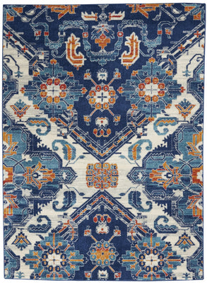 4’ x 6’ Blue and Ivory Persian Patterns Area Rug