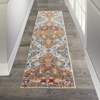 2’ x 8’ Ivory and Gold Floral Motif Runner Rug