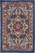 2’ x 3’ Blue and Ruby Medallion Scatter Rug