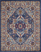 8’ x 10’ Blue and Ruby Medallion Area Rug