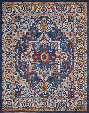 8’ x 10’ Blue and Ruby Medallion Area Rug