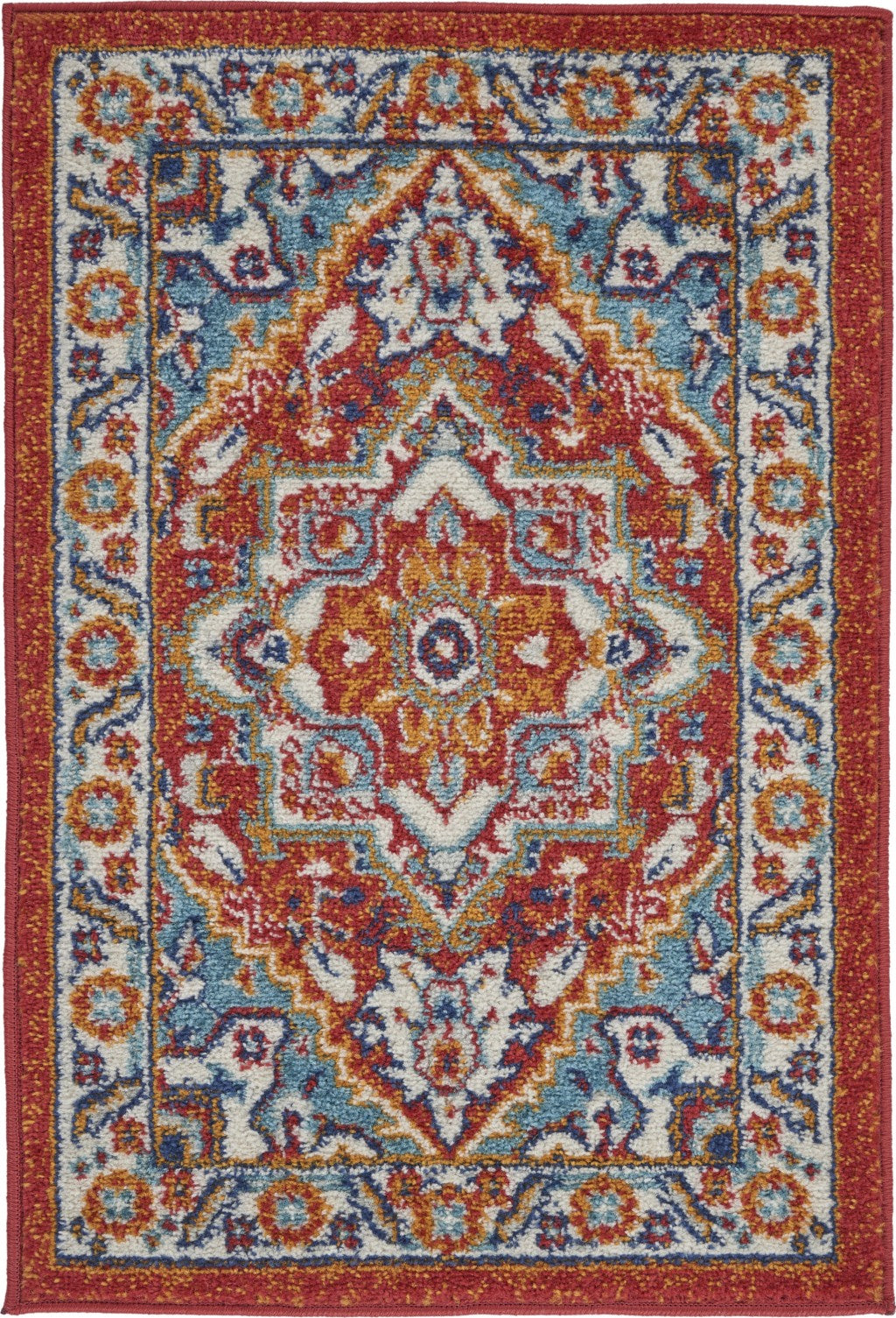 2’ x 3’ Red and Ivory Medallion Scatter Rug