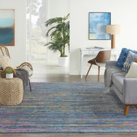 8’ x 10’ Blue Distressed Striations Area Rug