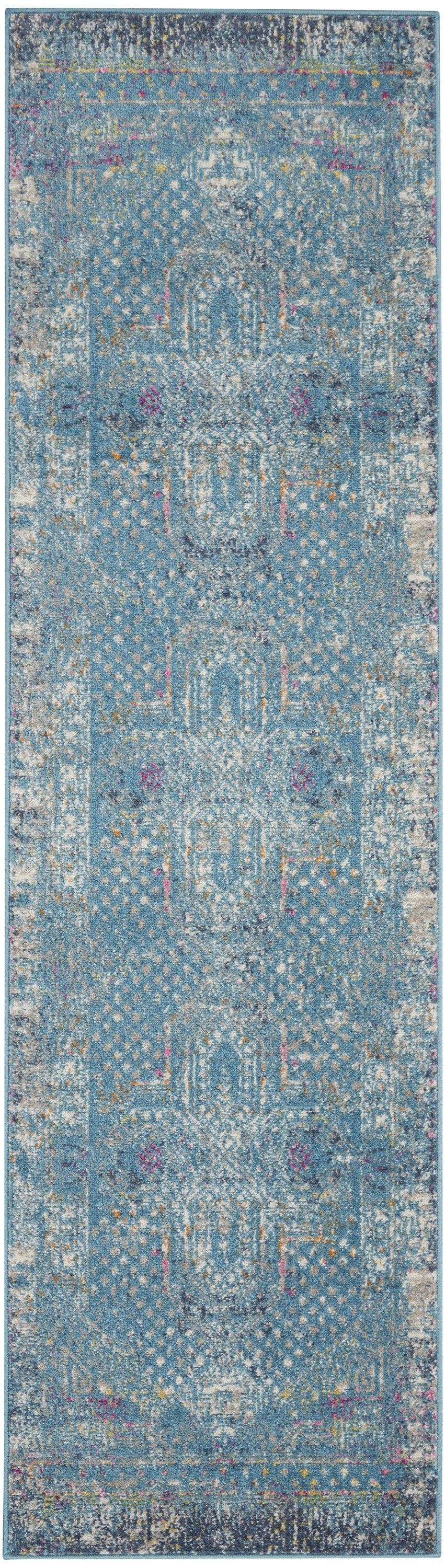 2’ x 6’ Blue Distressed Medallion Runner Rug