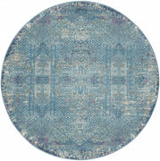 4’ Round Blue Distressed Medallion Area Rug