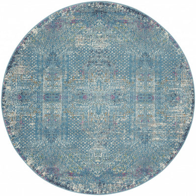 4’ Round Blue Distressed Medallion Area Rug