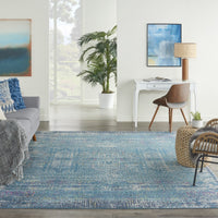 8’ x 10’ Blue Distressed Medallion Area Rug