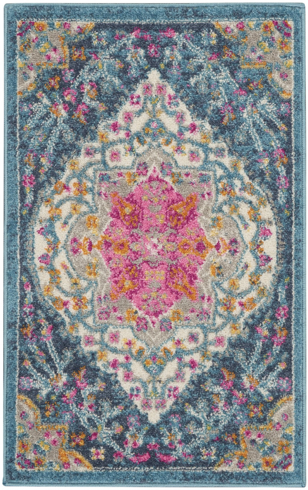 2’ x 3’ Blue and Pink Medallion Scatter Rug