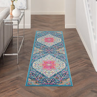 2’ x 10’ Blue and Pink Medallion Runner Rug