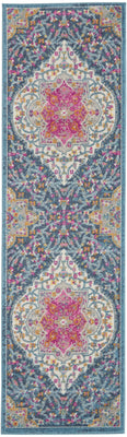 2’ x 8’ Blue and Pink Medallion Runner Rug