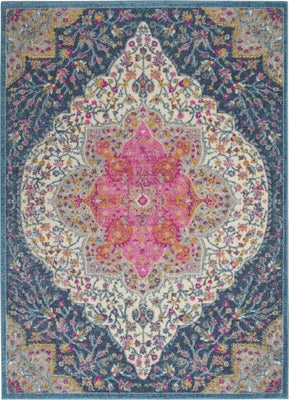 5’ x 7’ Blue and Pink Medallion Area Rug