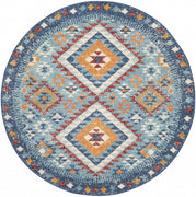 5’ Round Blue and Multi Diamonds Area Rug