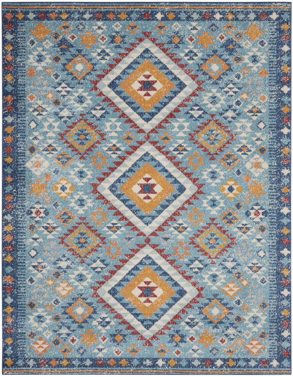 8’ x 10’ Blue and Multi Diamonds Area Rug