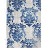 5’ x 7’ Ivory and Navy Damask Area Rug