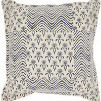 Indigo and Ivory Floral Waves Throw Pillow