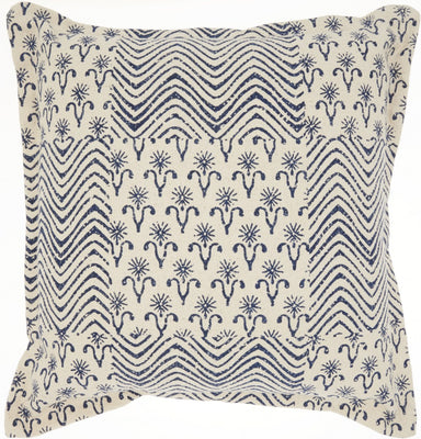 Indigo and Ivory Floral Waves Throw Pillow