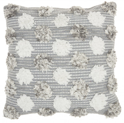 Floral Textured Gray and White Throw Pillow