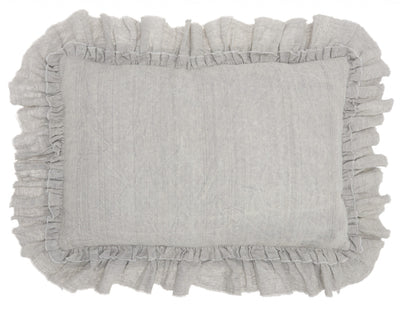 Dainty Ruffle Edged Light Gray Lumbar Pillow