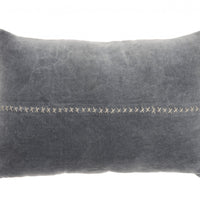 Wide Tasseled Marble Steel Blue Lumbar Pillow
