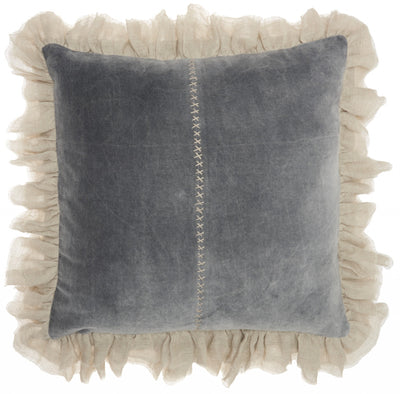 Wide Tasseled Marble Steel Blue Throw Pillow