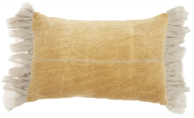 Wide Tasseled Marble Yellow Lumbar Pillow