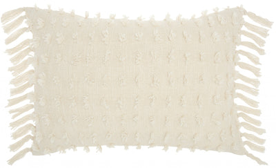 Tassel Detailed White Lumbar Pillow