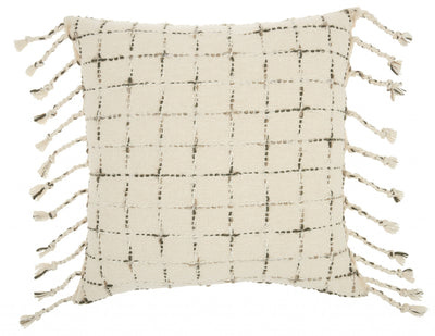 Brown and White Grid Detail Throw Pillow