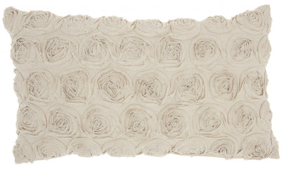 Off White Embossed Rose Lumbar Pillow