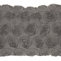 Dark Gray Embossed Rose Lumbar Pillow