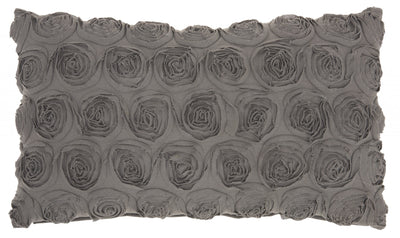 Dark Gray Embossed Rose Lumbar Pillow