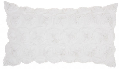 White Embossed Rose Lumbar Pillow