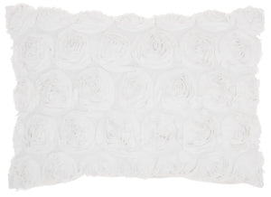 Petite White Embossed Rose Lumbar Pillow