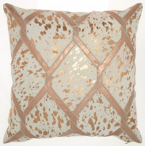 Rose Gold and White Cowhide Throw Pillow