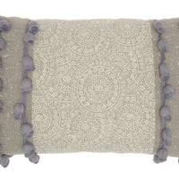 Gray Rectangular Embellished Throw Pillow