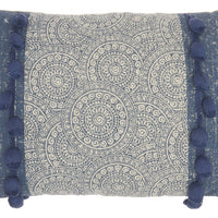 Navy Blue Rectangular Embellished Throw Pillow