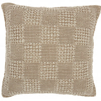 Beige Textured Squares Throw Pillow