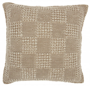 Beige Textured Squares Throw Pillow