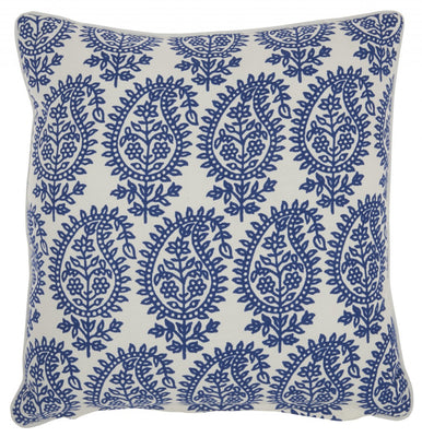 Blue and Ivory Bohemian Paisley Throw Pillow