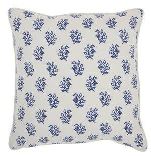Blue and Ivory Bohemian Floral Throw Pillow