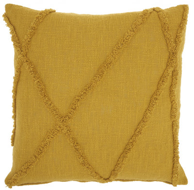 Dark Mustard Abstract Shaggy Detail Throw Pillow