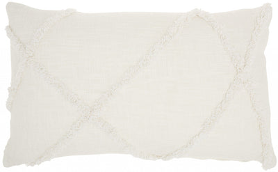 White Abstract Shaggy Detail Lumbar Pillow