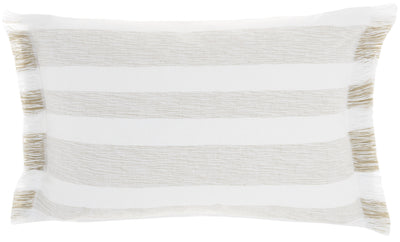 Taupe and White Stripes Lumbar Throw Pillow