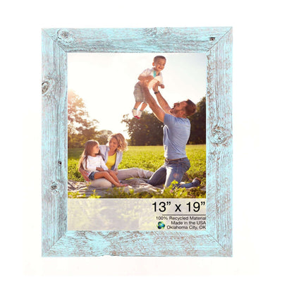 13” x 19” Rustic Farmhouse Light Aqua Blue Wood Frame