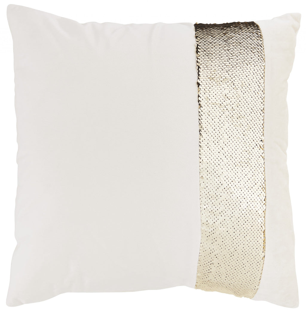 White Throw Pillow with Sequin Stripe