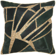 Dark Green and Gold Abstract Bling Cowhide Throw Pillow