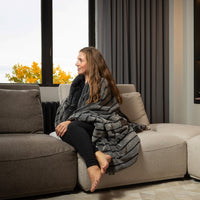 Premier Luxury Gray Stripe Faux Fur Throw Blanket