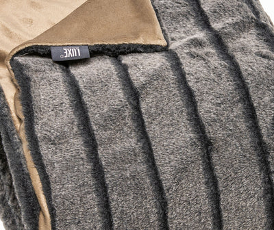 Premier Luxury Gray Stripe Faux Fur Throw Blanket