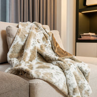 Premier Luxury Spotted White and Brown Faux Fur Throw Blanket