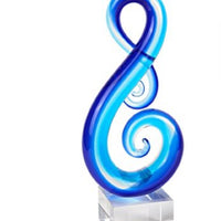 Stylish Light Blue Musical Clef Glass Sculpture