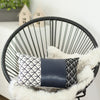 Navy Bohemian Lattice Pattern and Faux Leather Lumbar Pillow Cover